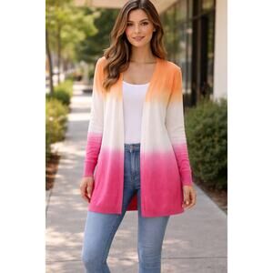 Chicos Dip Dye Cardigan Sweater Womens Size 4 US XXL Cotton Blend Lightweight
